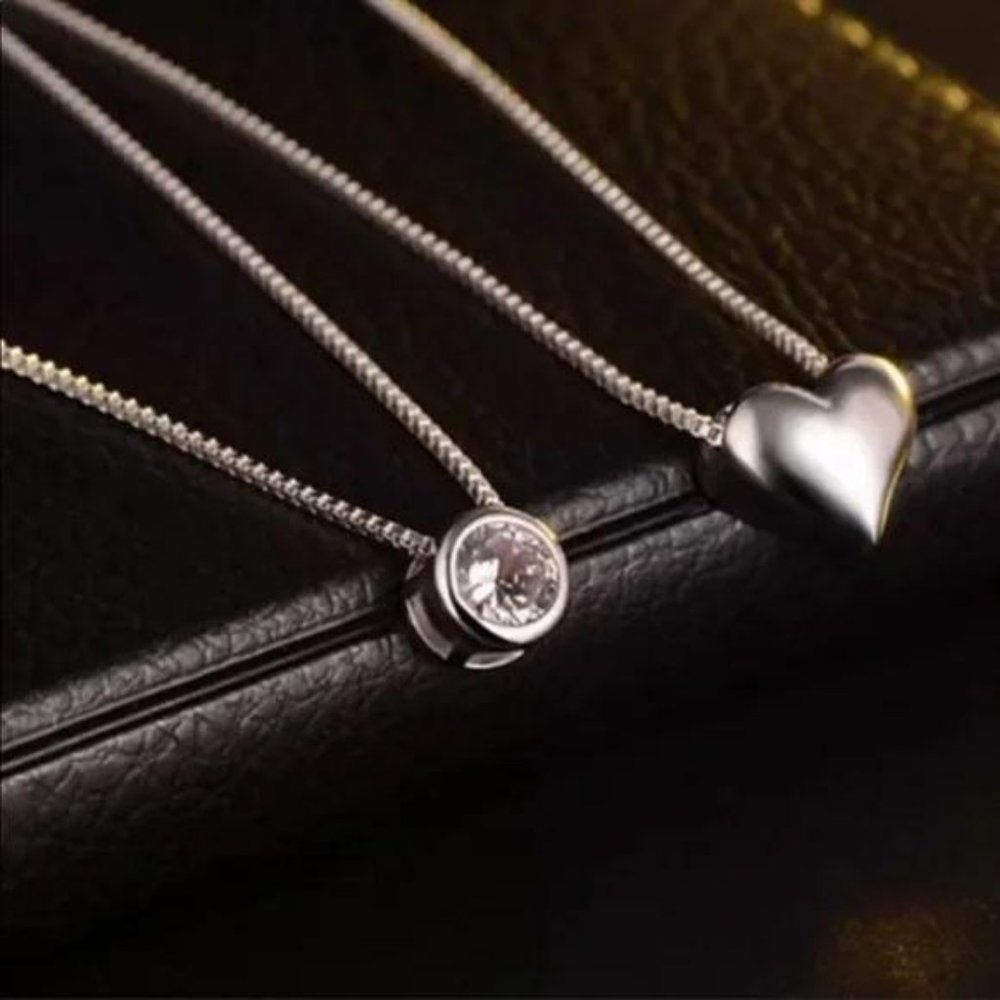 DOUBLE LAYER 925 STERLING SILVER DIAMOND NECKLACE, NICE NECKLACE, CUTE NECKLACE - Picture 4 of 7